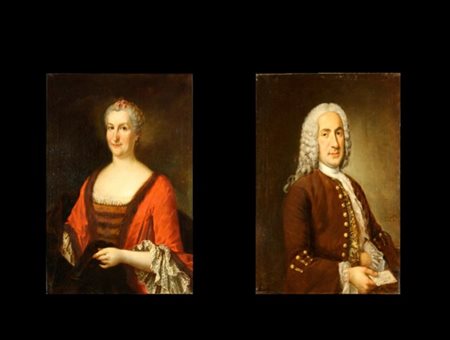 Firmato, datato. Coppia di dipinti olio su tela raff. ''RITRATTI DI...