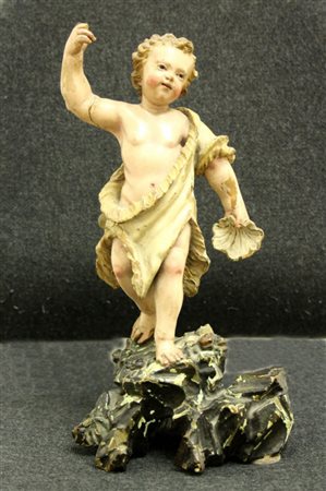 Firmato. Scultura in legno policromo raff. ''SAN GIOVANNINO''. XVIII secolo....