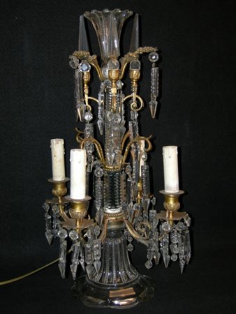 Firmato. Girandolle da tavolo in cristallo e bronzo. Fine XIX secolo. Mis....