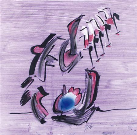 SERGIO DANGELO Milano 1932 Gignes smalto e tecnica mista su carta intelata...