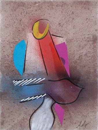 SERGIO DANGELO Milano 1932 Fishing Fine tecnica mista su tela cm. 18x13,...