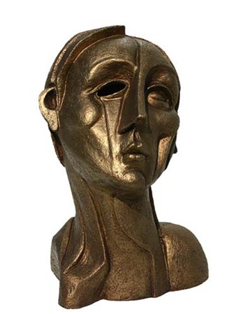 BRUNO LANDI Roma 23/03/1941 Volto, 2004 scultura in terracotta tinta oro cm....