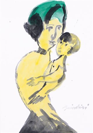 REMO BRINDISI Roma 25/04/1918 - Milano 25/07/1996 Maternità tempera su carta...