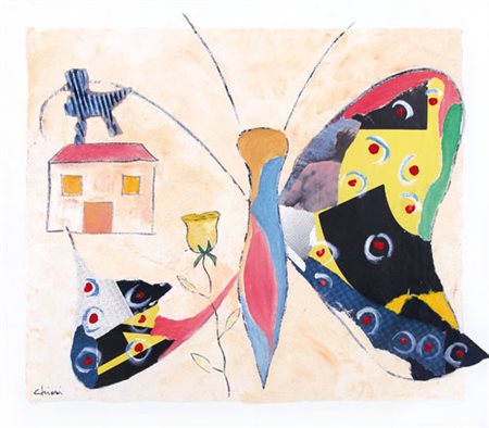 GIORGIO CHIESI Felina (Re) 27/02/1941 Farfalla innamorata tecnica mista e...