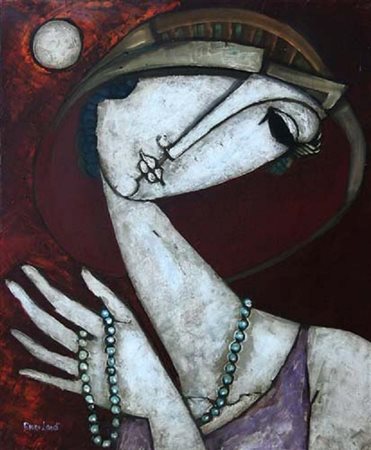 BRUNO LANDI Roma 23/03/1941 La collana, 1998 olio su tela cm. 60x50, firma in...