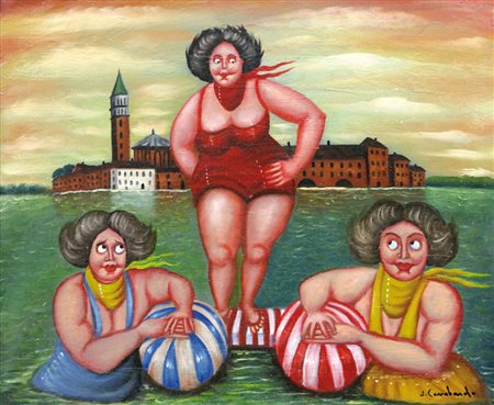 SALVO LOMBARDO Favara (Ag) 1948 Tre grazie Olio su tela cm. 50x60, firma in...