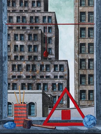 TONINO CAPUTO Lecce 1933 The triangle and the pendolum olio su tela cm....