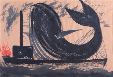 SILVIO MERLINO Napoli 1952 La balena, 1984 tecnica mista su carta cm. 50x74,...