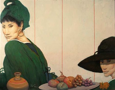 GOFFREDO CIVITARESE Chieti 30/01/1938 Interno grigio con frutta, 2006 olio su...