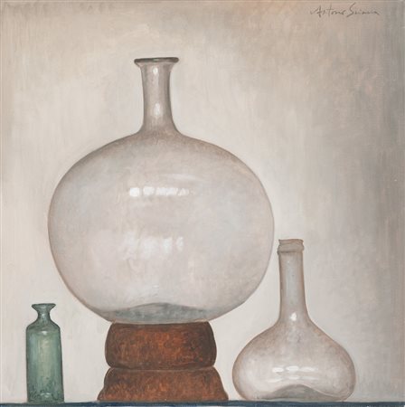 ANTONIO SCIACCA Catania 13/05/1957 Ampolle alchemiche olio su tela cm. 60x60,...