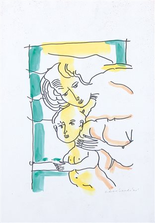 REMO BRINDISI Roma 25/04/1918 - Milano 25/07/1996 Maternità acquerello su...