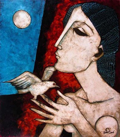 BRUNO LANDI Roma 23/03/1941 Senza titolo, 2003 olio su tela cm. 80x70, firma...