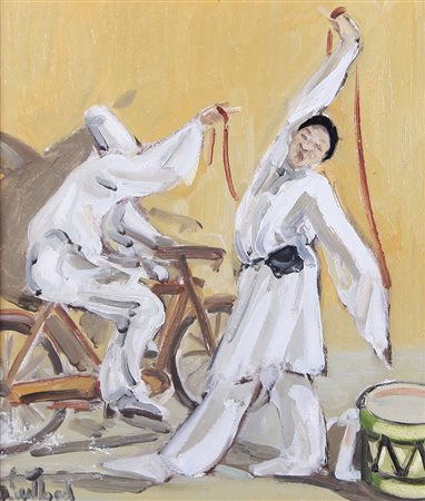 DOLORES PUTHOD Milano 24/06/1934 La bicicletta, 1996 olio su tela cm. 35x30,...