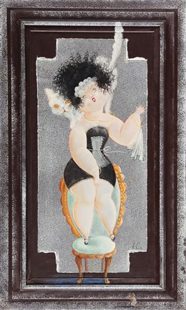 NICOLA VIETTI Marsiglia 22/03/1945 La colf olio su tela cm. 80x40 con cornice...