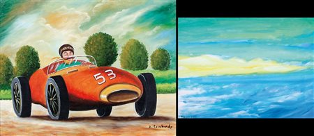 AUTORI VARI SALVO LOMBARDO L'auto rossa olio su tela cm. 40x50, firma in...