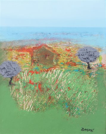 MANLIO BACOSI Perugia 1921 - Perugia 1998 Paesaggio al mare olio su tela cm....