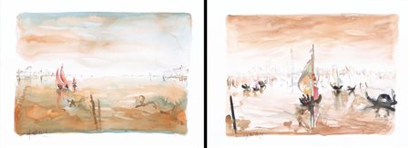 DANILO MANENTI Cagliari 1951 Laguna acquerello su carta cm. 25x38,5; firma in...