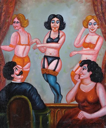 SALVO LOMBARDO Favara (Ag) 1948 Tre grazie olio su tela cm. 60x50, firma in...