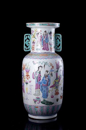 Vaso biansato in porcellana Famiglia Rosa decorato in policromia con...