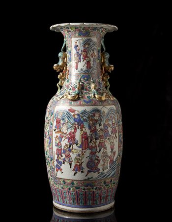 Grande vaso in porcellana Famiglia Rosa cantonese decorato con scene di...