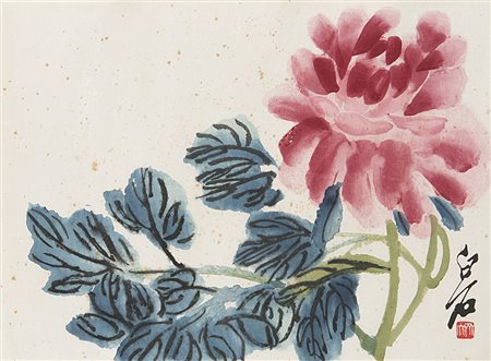 Tre fogli di album a tema fiori scuola di Qi Baishi (lievi difetti)Cina,...