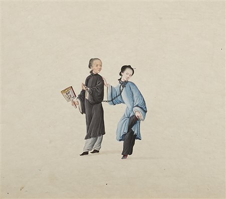 Gruppo di ventiquattro dipinti a inchiostro e colore su carta raffiguranti...