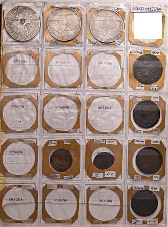 SPAGNA. Oltre 180 monete (una ventina in argento), compresi un falso da 8...