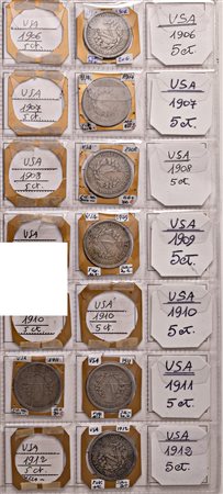 U.S.A. Oltre 150 monete da 5 cents. In album.