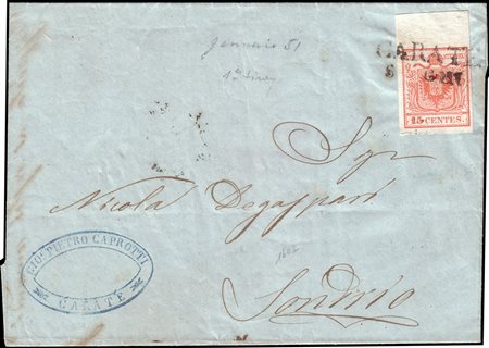 LOMBARDO-VENETO 1851 (6 gen.)Lettera con testo da Carate per Sondrio,...
