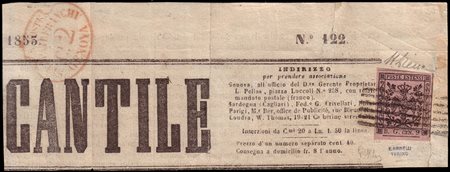 MODENA 1853Segnatasse per giornali. 9c. violetto grigio lettere "B. G."...