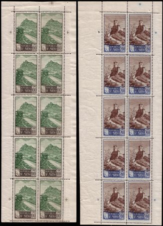 SAN MARINO 1949Minifogli. 100 e 200 lire "Paesaggi". Serie completa di 2...
