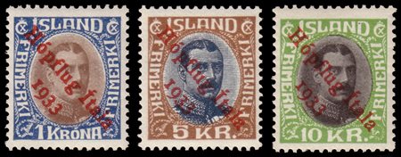 ISLANDA 1933Posta aerea "Crociera del Decennale". Serie completa di 3 valori...