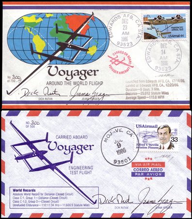 STATI UNITI 1986Mondogramma "Voyager", le due buste del volo di prova e del...