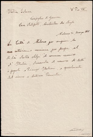 RISORGIMENTO 1848 (21 mar.)Volantino "Italia Libera / W Pio IX / Consiglio di...