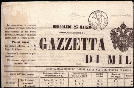 PARMA 1853 (24 feb.)Segnatasse per giornali. Giornale spedito da Milano per...
