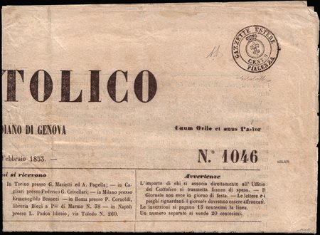 PARMA 1853 (24 feb.)Segnatasse per giornali. Giornale spedito da Genova per...