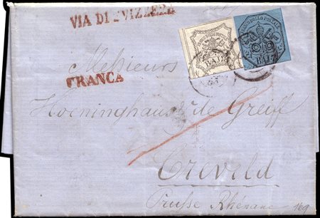 STATO PONTIFICIO 1855 (8 feb.)Lettera con testo da Roma, via Svizzera, per...