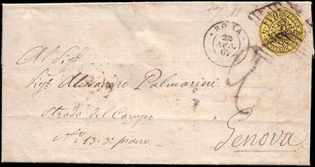 STATO PONTIFICIO 1867 (22 apr.)Lettera con testo da Roma per Genova,...