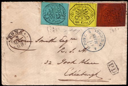 STATO PONTIFICIO 1868 (2 mag.)Busta da Roma per Edinburgo (Gran Bretagna),...