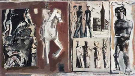 MARIO SIRONI Sassari 1885 – Milano 1961 COMPOSIZIONE, 1944 olio su tela, cm...