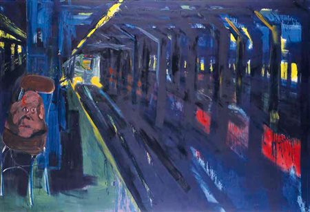 RAINER FETTING Wilhelmshaven 1949 HALLOWEEN MASK IN SUBWAY, 1985 olio e...