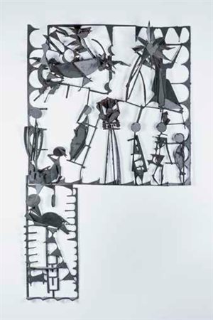 RENATO BASSOLI (1915-1982) Scultura in metallo patinato con elementi...