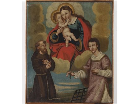 Scuola italiana (XVIII secolo) Madonna con Bambino tra santi 71x60 cm Olio su...