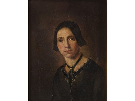 Anonimo (XIX secolo) Ritratto di giovane donna 24x19 cm Olio su tela