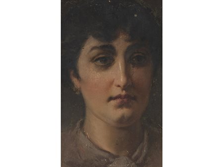 Anonimo (XIX secolo) Volto femminile 33x21 cm Olio su cartoncino
