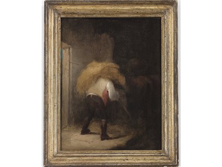 Anonimo (XIX secolo) Lo stalliere 51x40,5 cm Olio su tavola