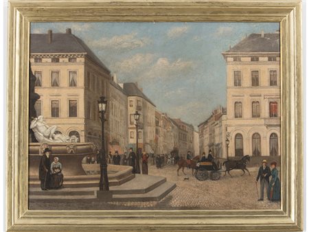Firma illeggibile (XIX secolo) Bruxelles Porte de Namur con fontana di...
