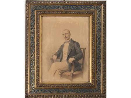 Anonimo (XIX secolo) Ritratto di uomo con bastone 30x22 cm Acquarello su carta