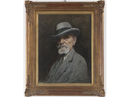 Enrico Bartezago (1849-1924) Ritratto maschile 50x39.5 cm Olio su compensato