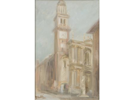 Franco Baraldi (1929-1995) Il campanile di Santo Stefano 60x40 cm Olio su tela